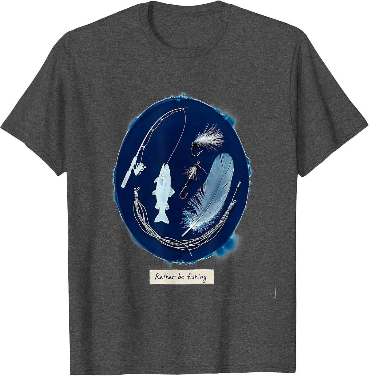 Men's Rather Be Fishing Outdoors Graphic Design T-Shirt - Dark Heather Grey