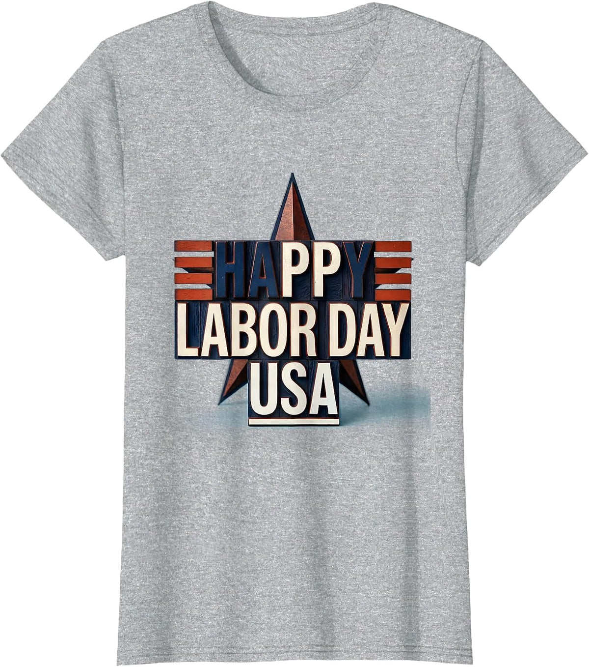 Happy Labor Day USA Patriotic Americana Tribute Wood Type T-Shirt - Heather Grey