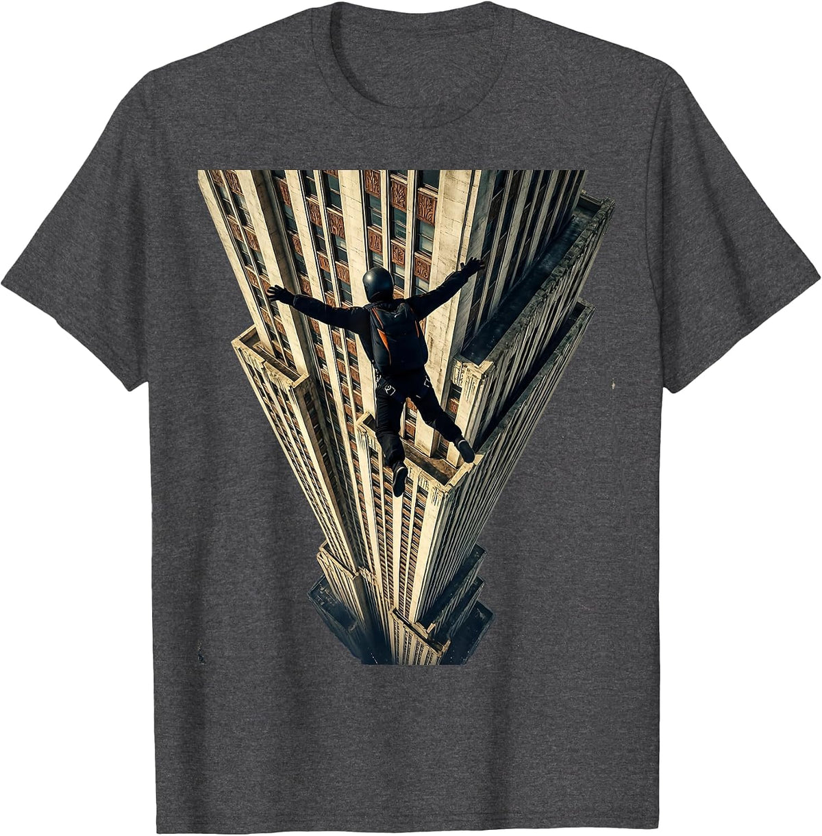 Base Jumper Skyscraper Freefall Graphic T-Shirt - Dark Heather Grey