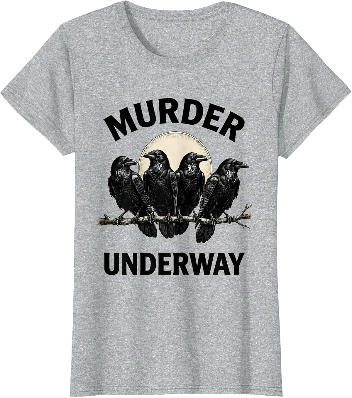 Murder Underway Crosshatch Etching Dark Humor Crow Lover T-Shirt - Heather Grey