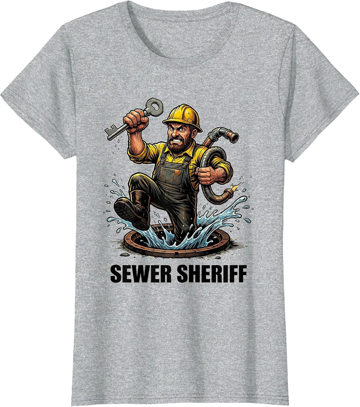 Sewer Sheriff Funny Plumber Pipefitter Occupational Humor T-Shirt - Heather Grey