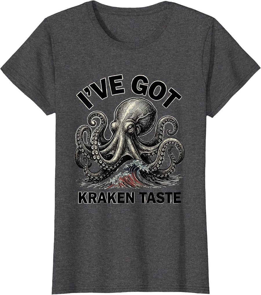 Women's I've Got Kraken Taste Vintage Octopus Lover Japanese T-Shirt - Dark Heather Grey