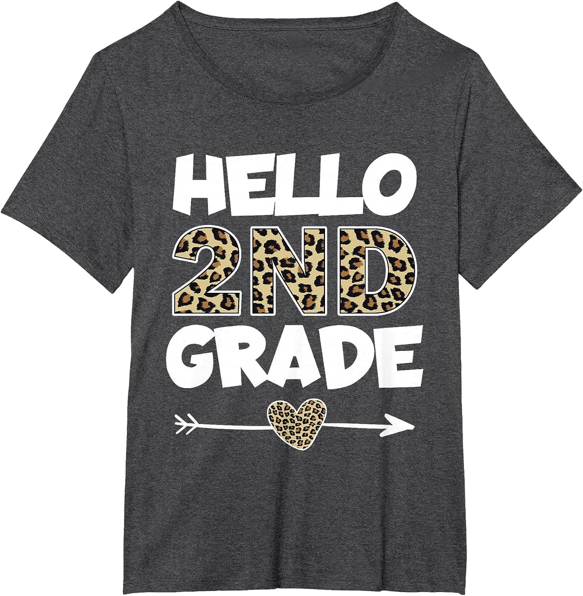 Hello 2nd Grade Leopard Print Second Grade Teacher Kids T-Shirt - Dark Heather Grey