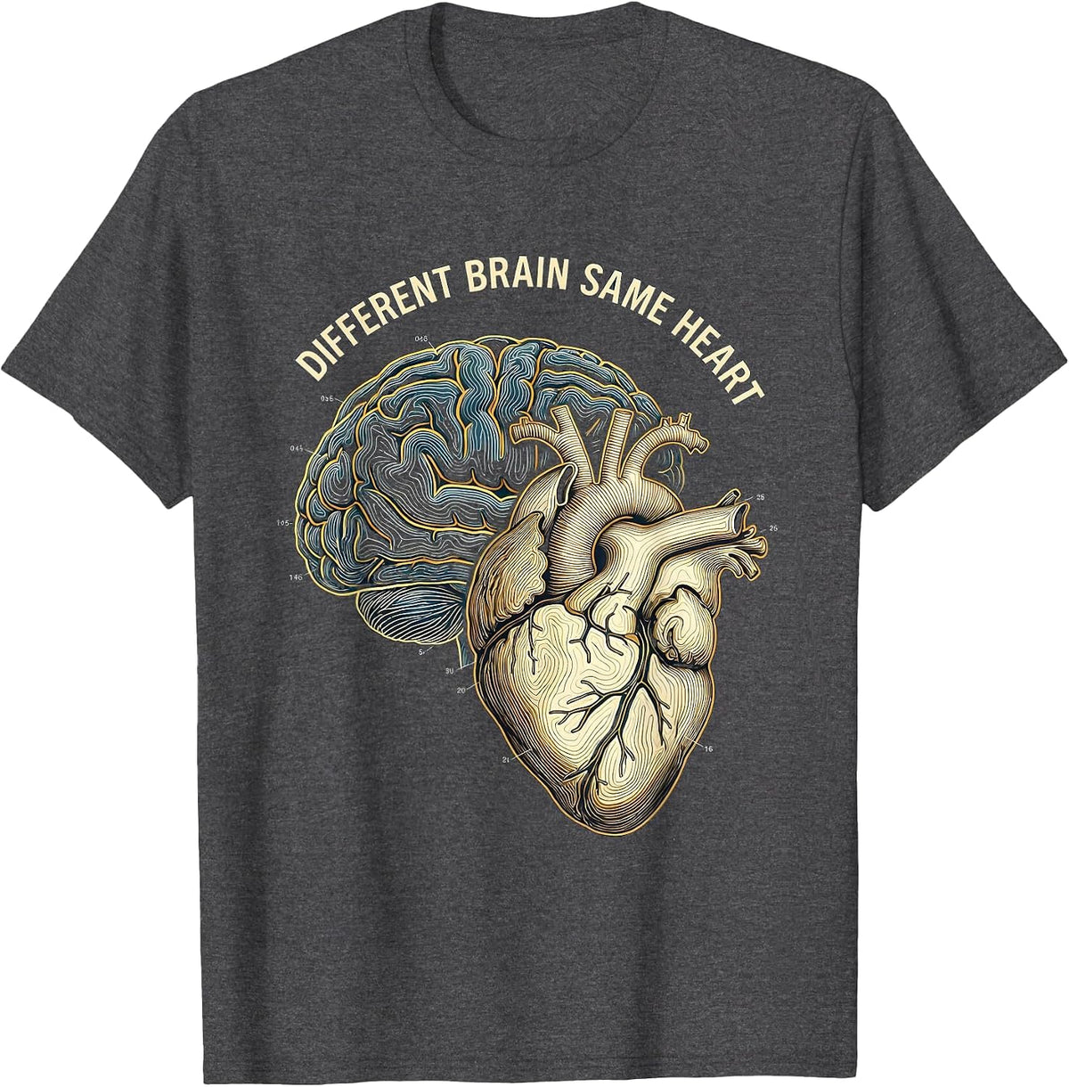 Different Brain Same Heart Autism Awareness Design T-Shirt - Dark Heather Grey
