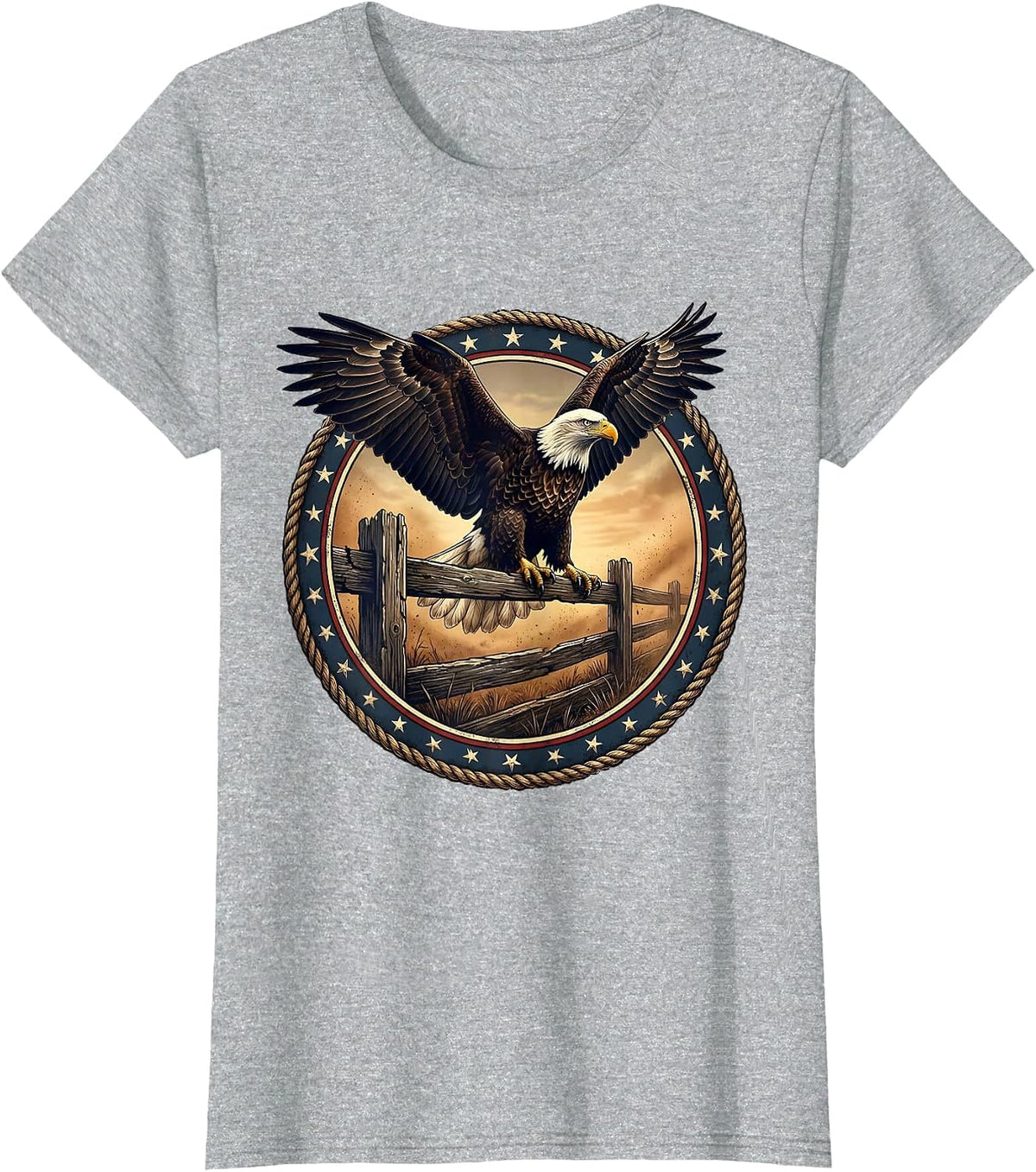 Bald Eagle Perched on Split-Rail Fence T-Shirt - Heather Grey