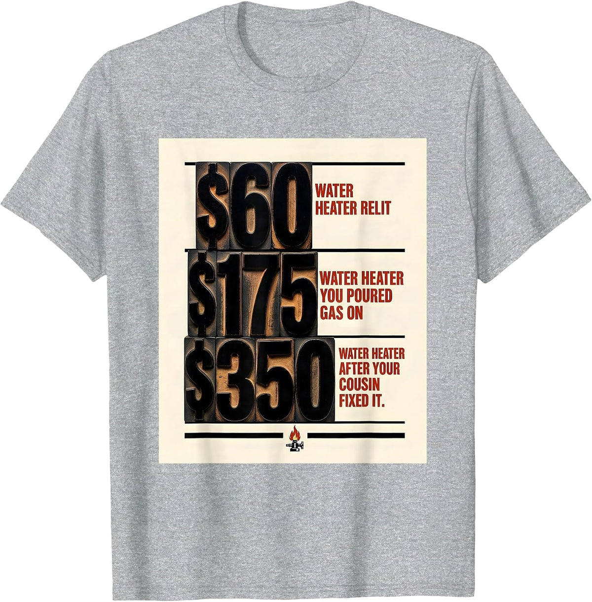 Men's Water Heater Relit $60 Funny Plumber Occupational Humor T-Shirt - Heather Grey