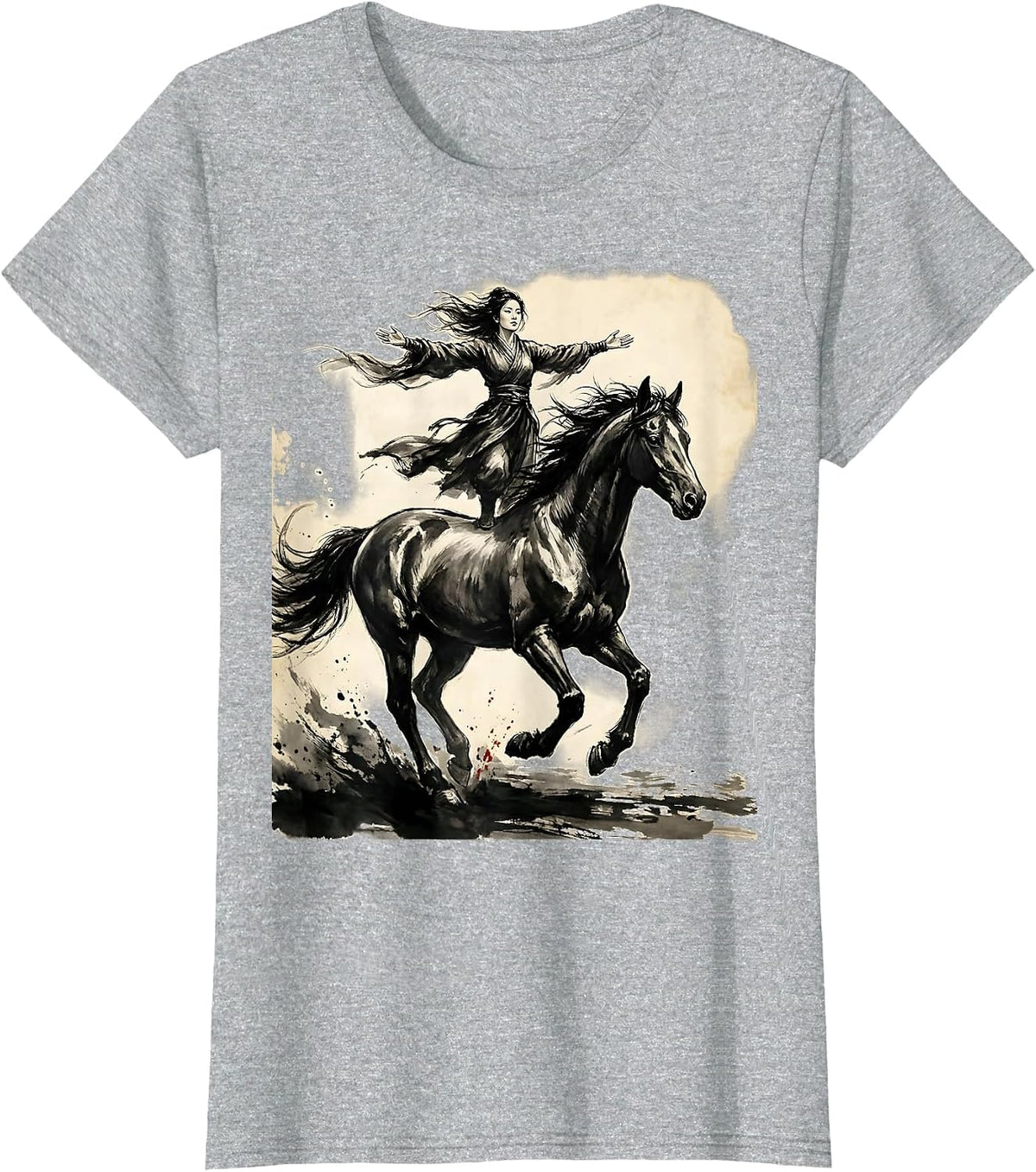 Girl Standing on Horse Back Equestrian Art T-Shirt - Heather Grey