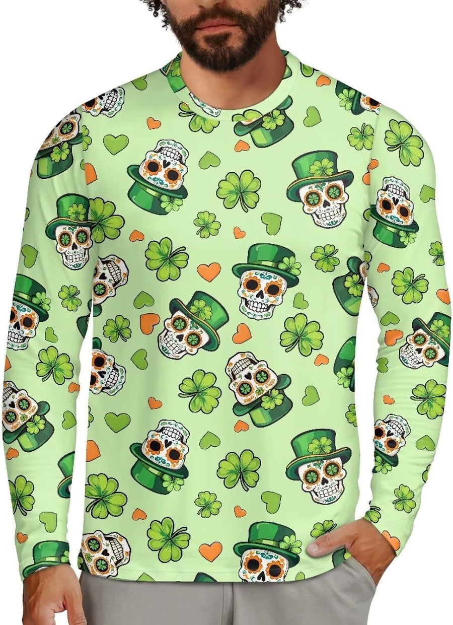 WELLFLYHOM Pullover Tops Mens Long Sleeve Graphic Tee Shirts Casual Crewneck T-Shirt Athletic Workout Top - St Patricks Day