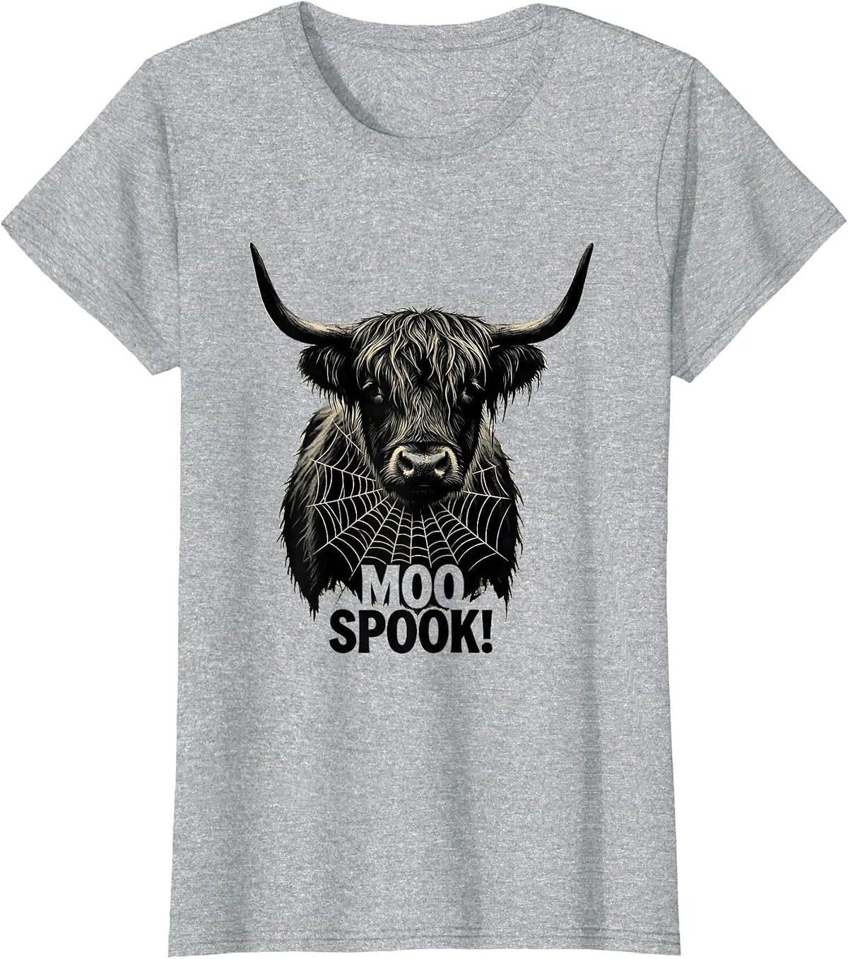 Moo Spook! Whimsical Highland Cow Halloween Humor Novelty T-Shirt - Heather Grey