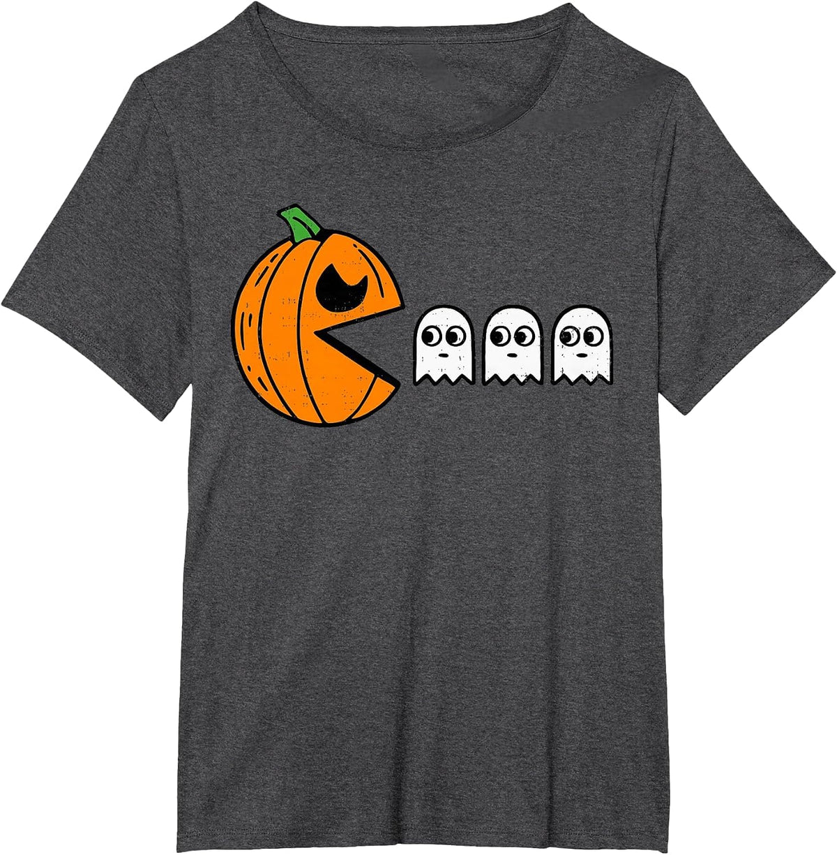 Pumpkin Eating Ghost Gamer Halloween Gaming Boys Teen Kids T-Shirt - Dark Heather Grey