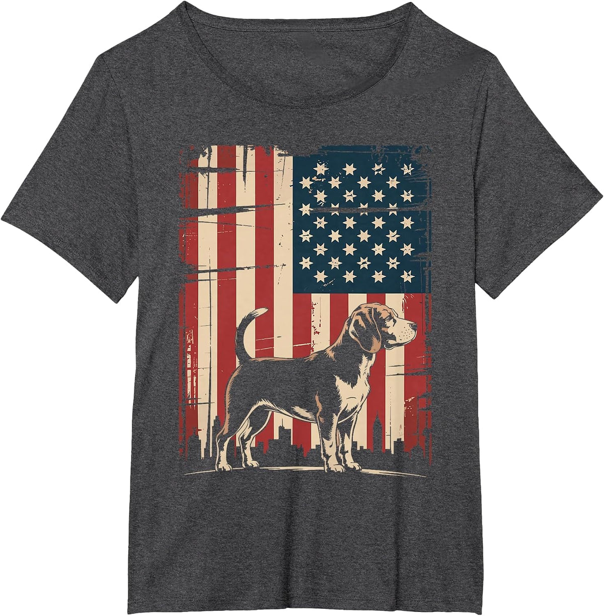 Beagle 4th of July American Flag Patriotic USA Flag T-Shirt - Dark Heather Grey
