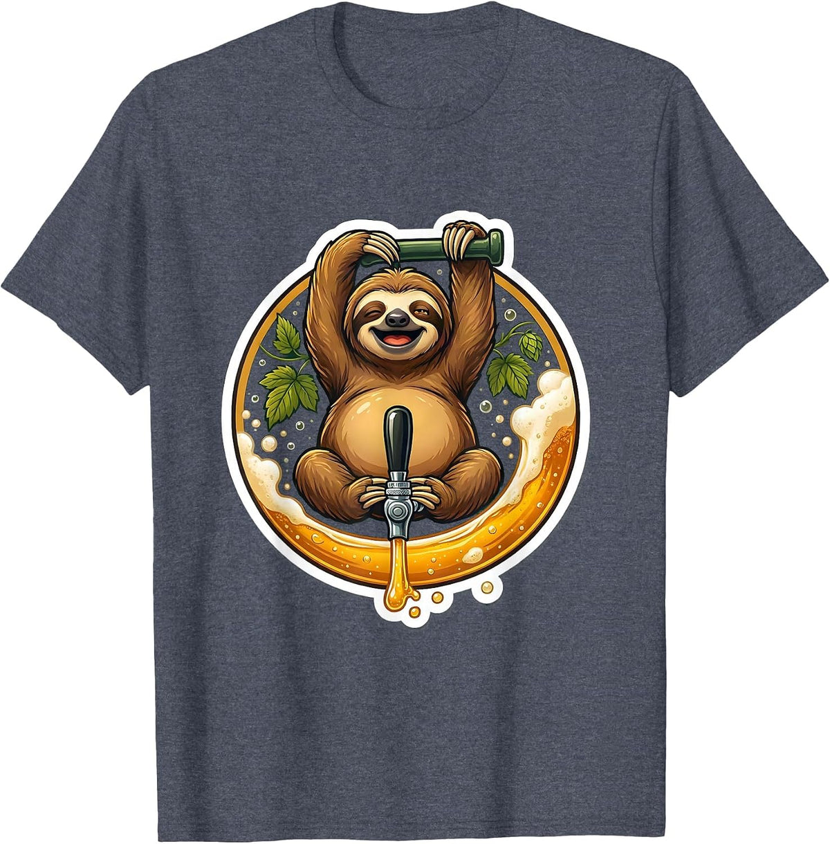 Sloth Beer Pour Funny Craft Beer Lover Gift T-Shirt - Heather Blue