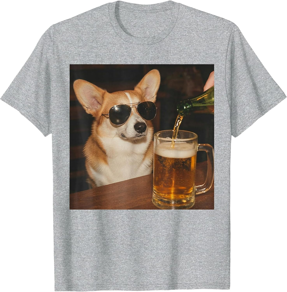 Corgi Drinking Beer Funny Dog Meme T-Shirt - Heather Grey