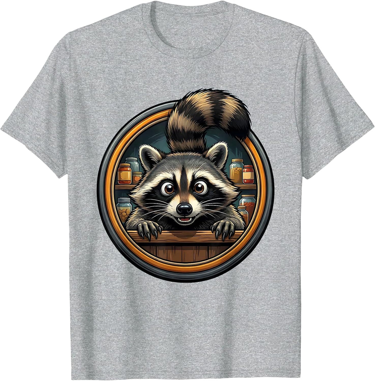 Men's Glowing Eyes Raccoon in the Dark Pantry T-Shirt - Heather Grey