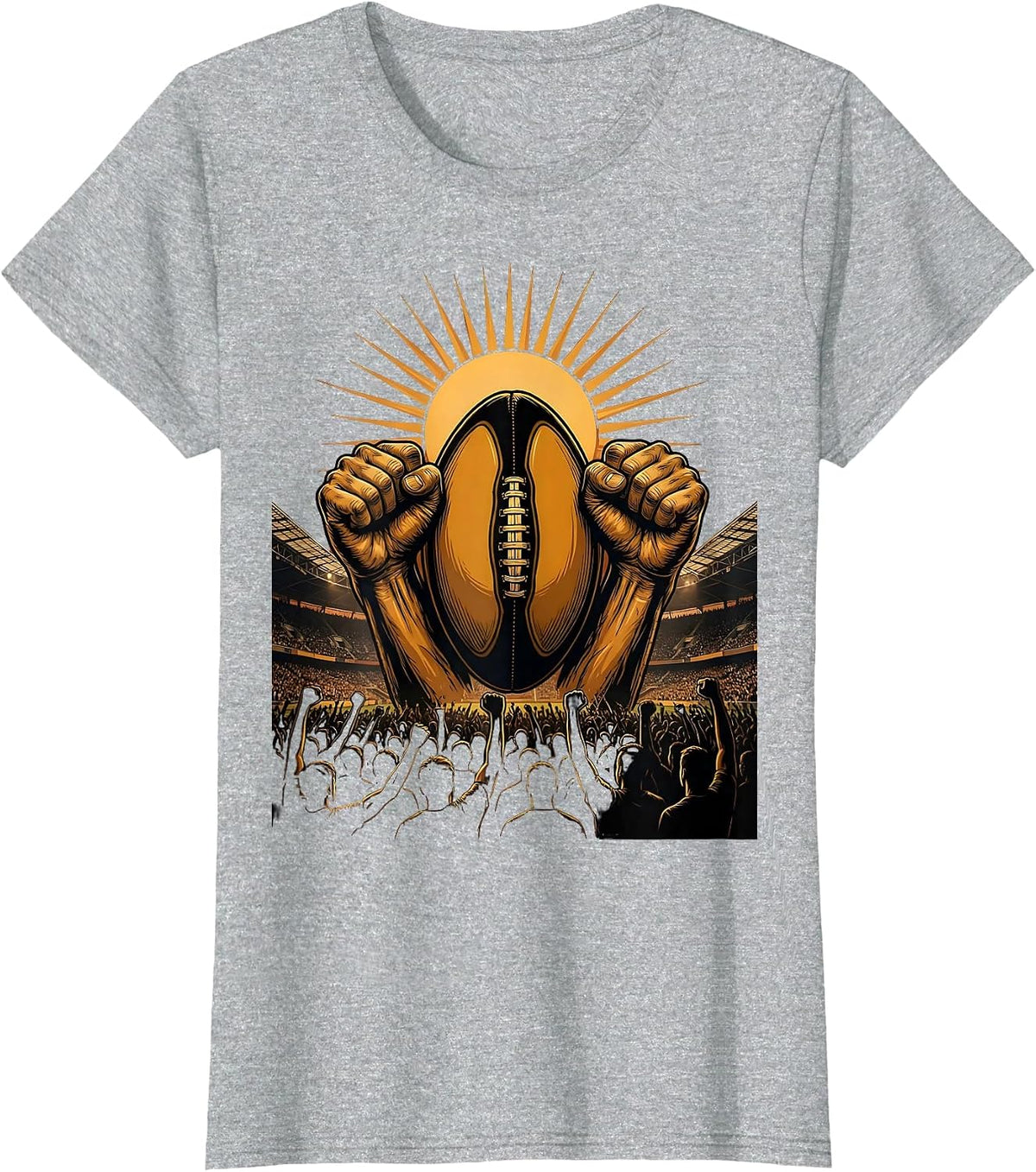 Rugby Crowd Silhouette Dusk Stadium Graphic T-Shirt - Heather Grey