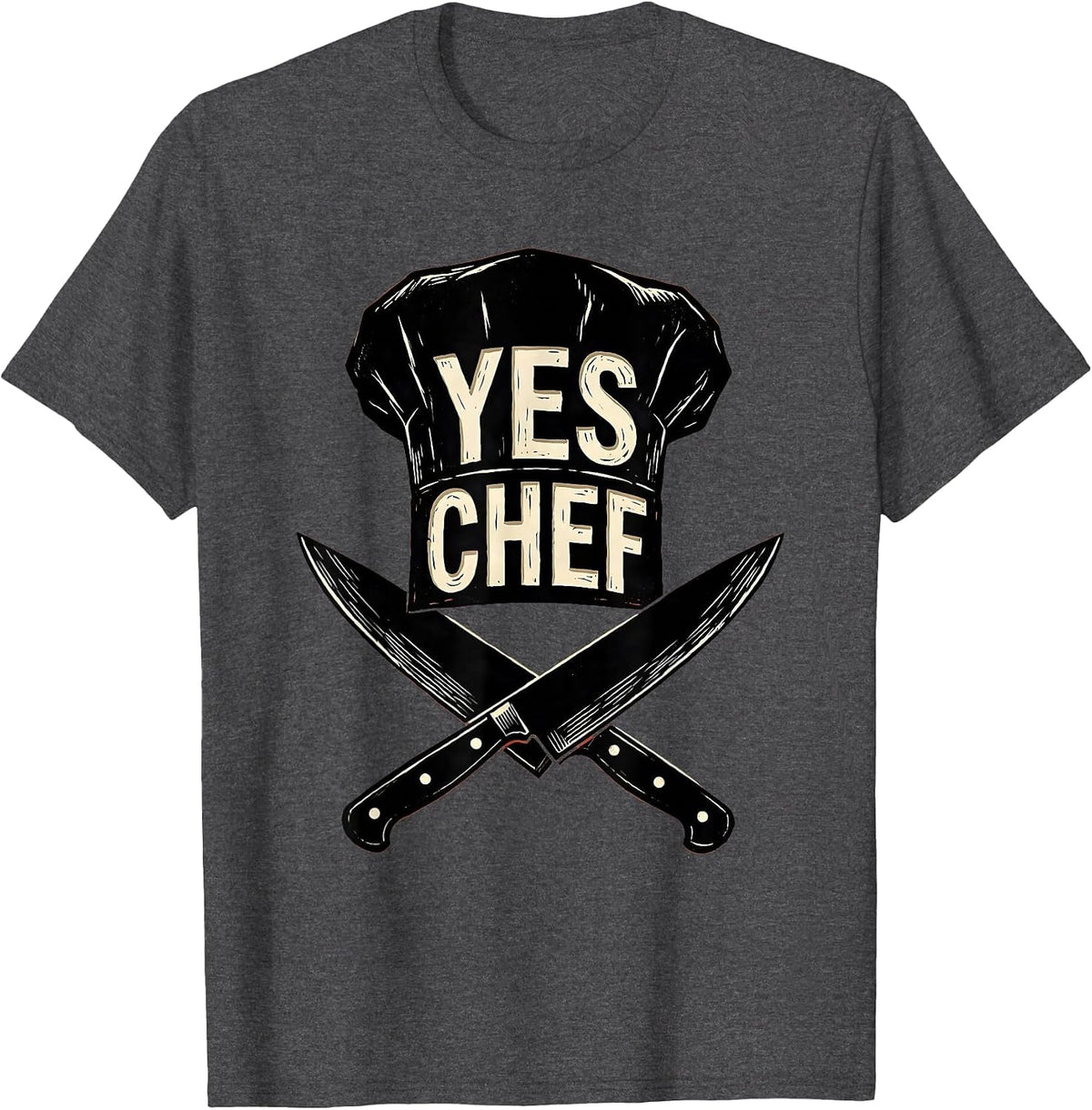 Yes Chef Bold Kitchen Command Design T-Shirt - Dark Heather Grey