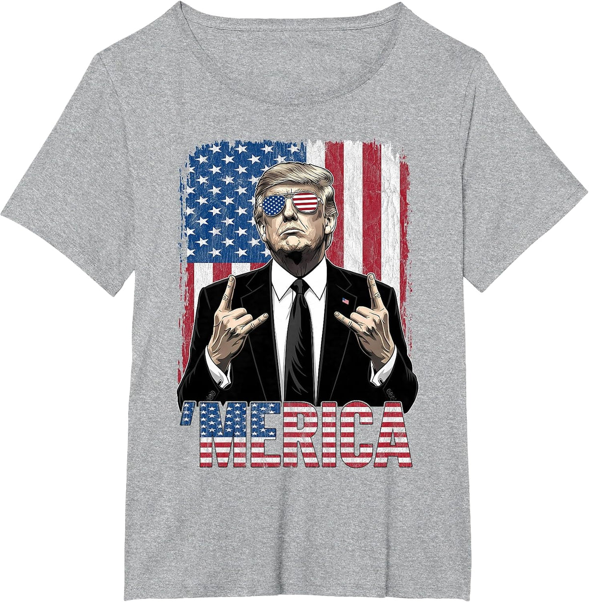 Merica Trump Shirt Funny Trump 4th of July American USA Flag T-Shirt - Heather Grey