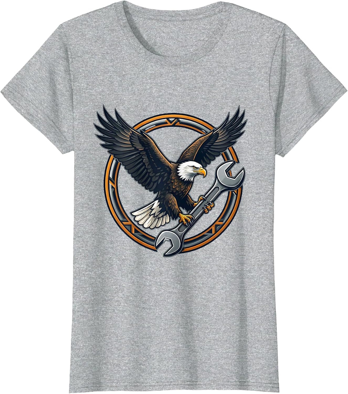 Women's Bald Eagle Carrying Wrench Triumphant Art T-Shirt - Heather Grey