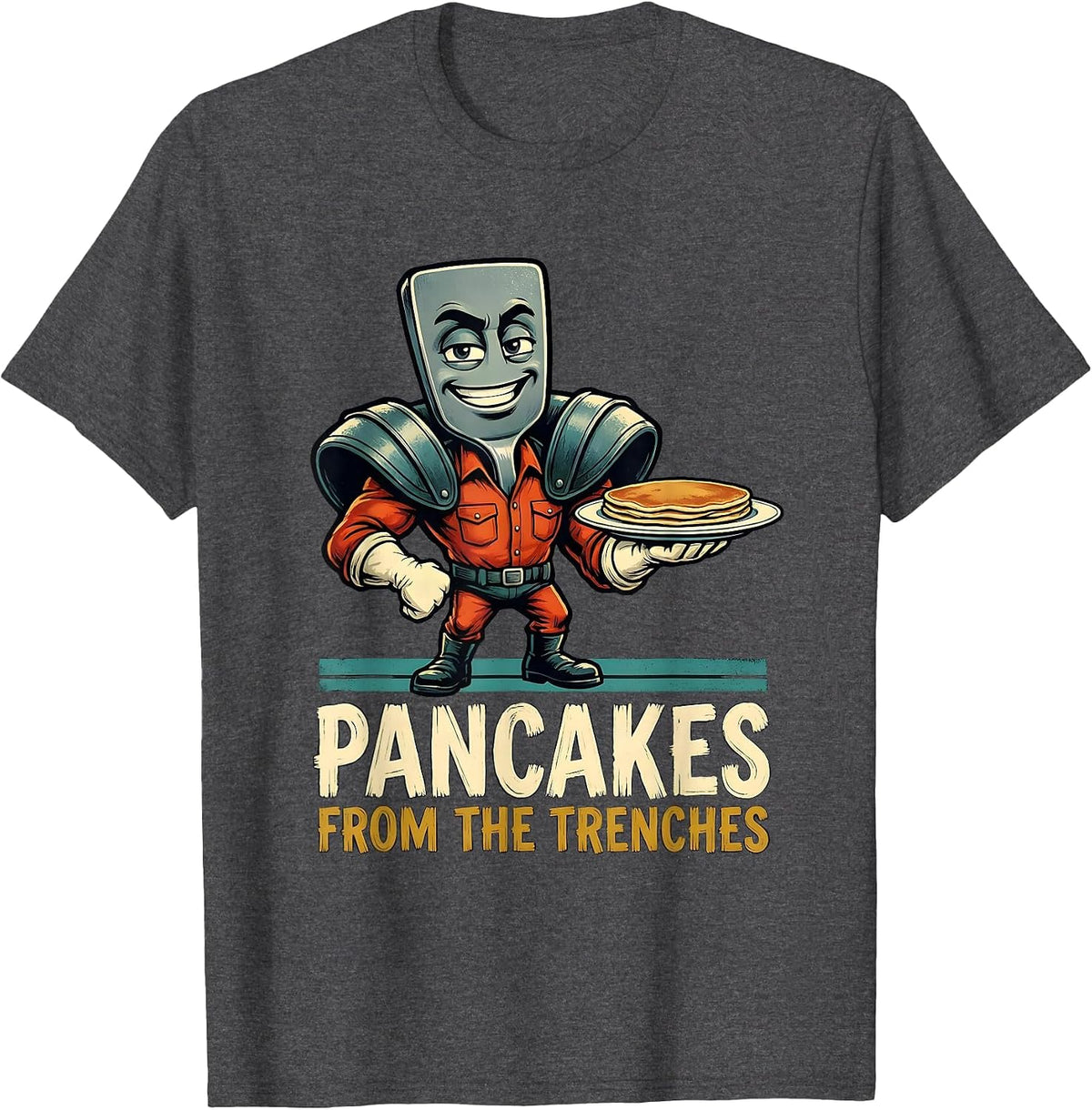 Men's Pancakes From The Trenches Funny Football Lineman Offensive T-Shirt - Dark Heather Grey