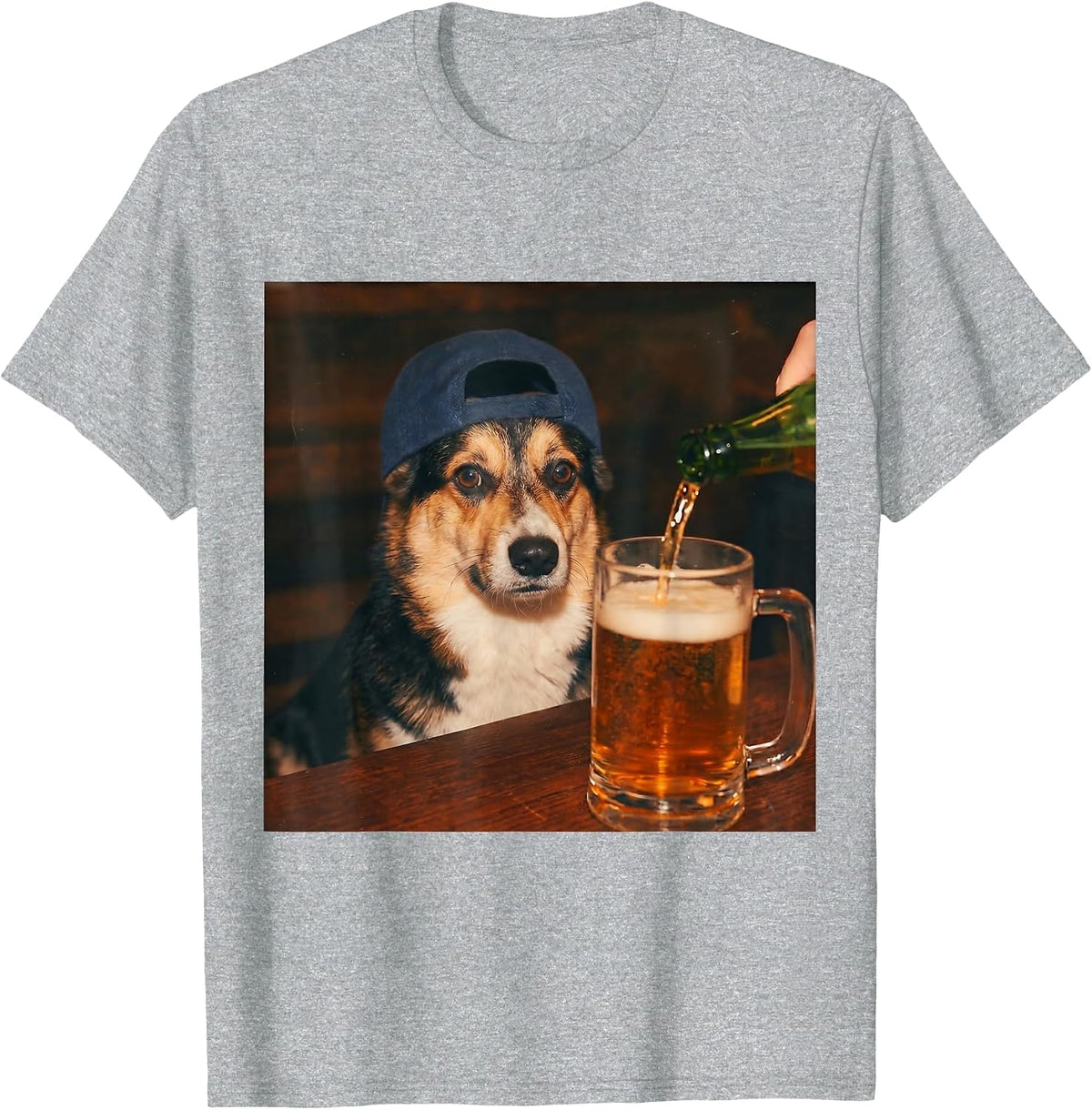 Corgi Drinking Beer Shirt Funny Fathers Day Dog Meme T-Shirt - Heather Grey