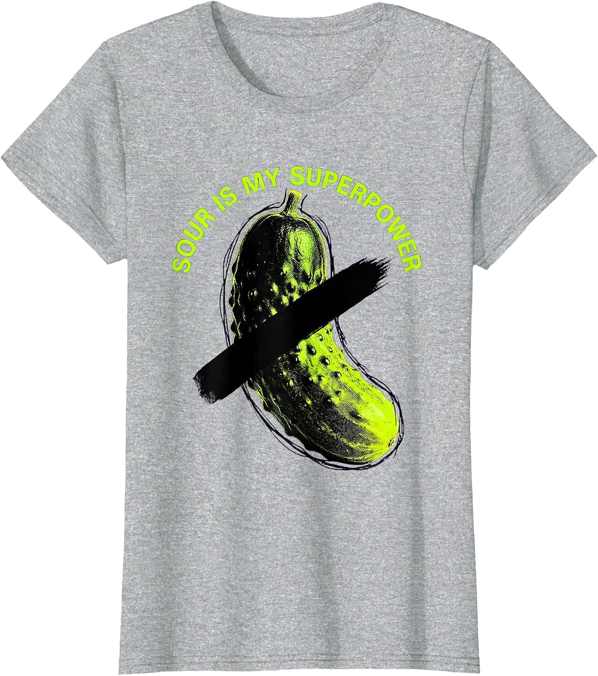 Women's Sour Is My Superpower Funny Pickle Design T-Shirt - Heather Grey
