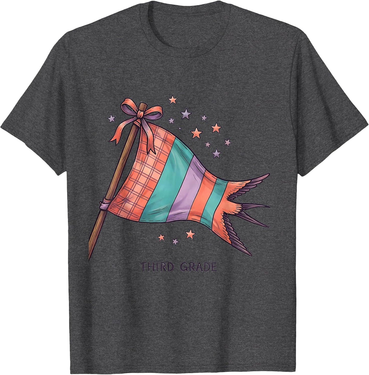 Men's Third Grade Pennant Flag Back To School Girls Teacher T-Shirt - Dark Heather Grey