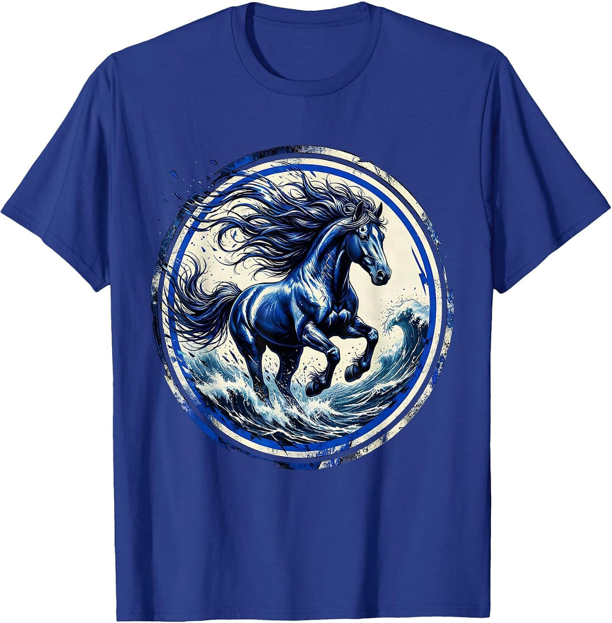 Wild Horse Ocean Waves Freedom Long Sleeve T-Shirt - Royal Blue