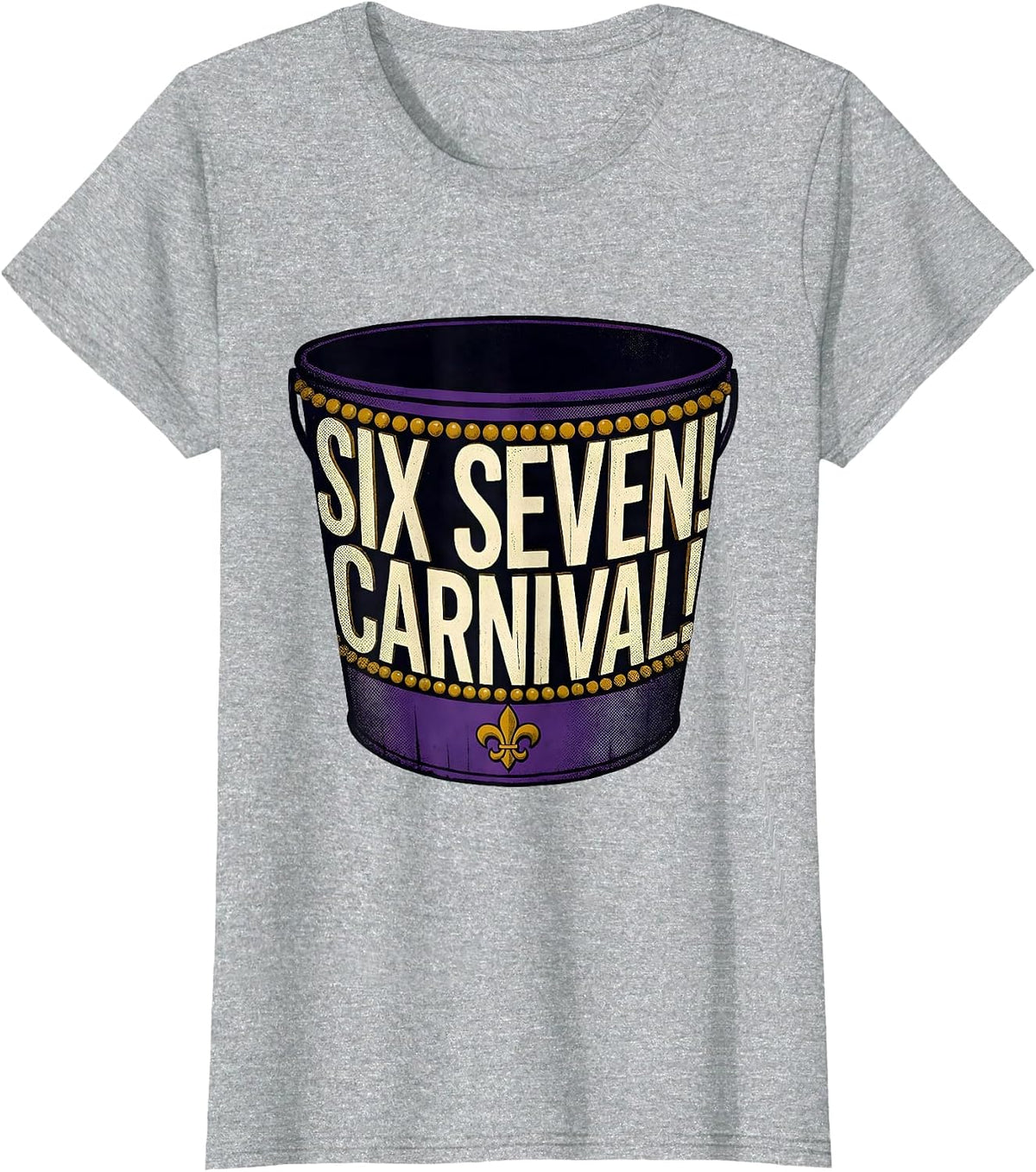 Six Seven! Carnival Meme Kids Humor Mardi Gras Party T-Shirt - Heather Grey