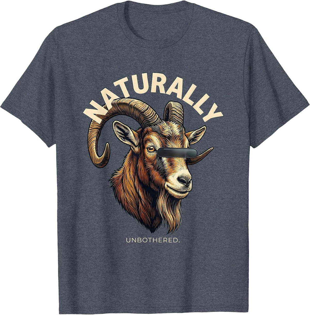Naturally Unbothered Illustration Cool Goat with Sunglasses T-Shirt - Heather Blue