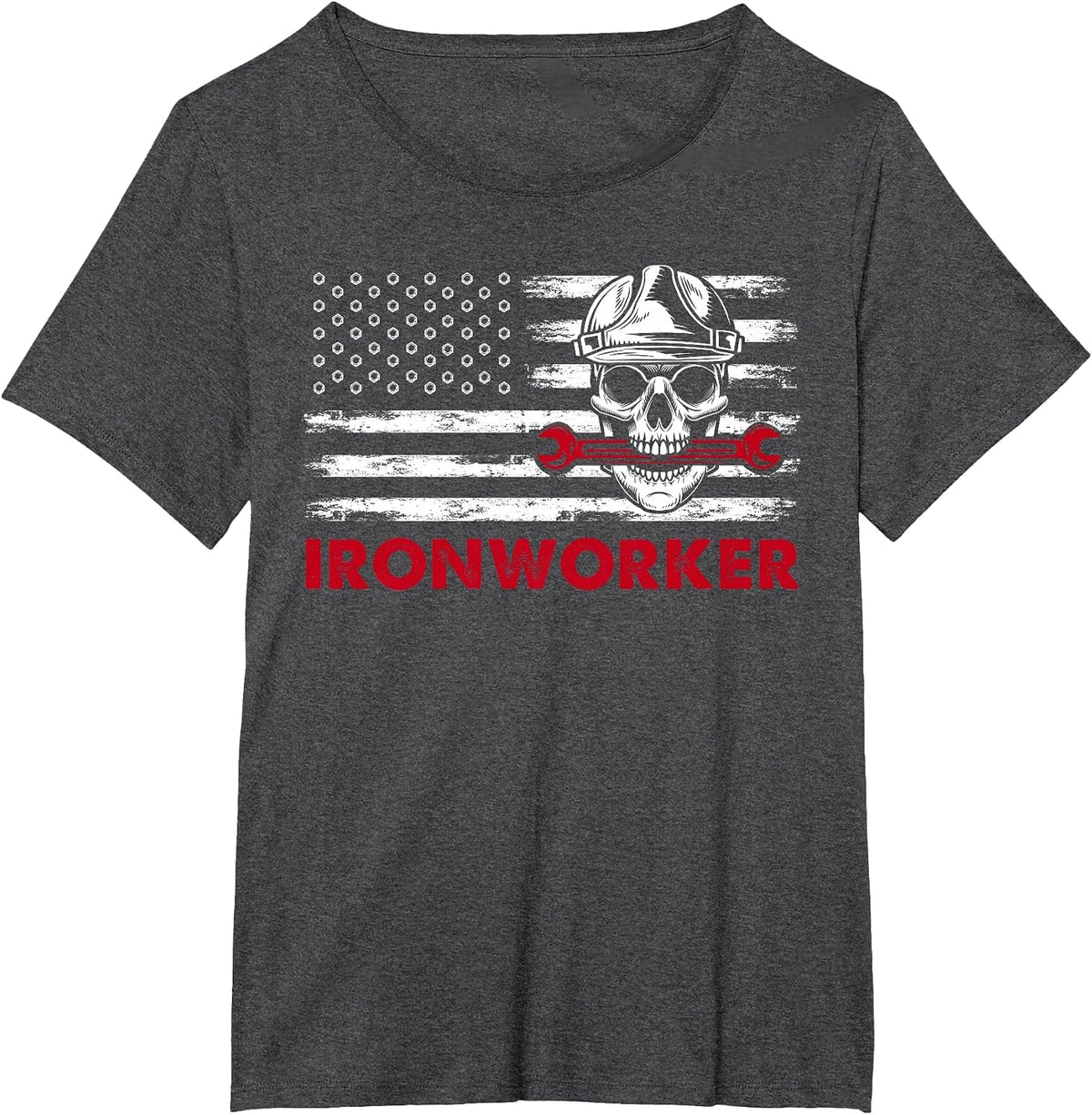Ironworker Tools USA Flag Skull Wrenches Funny T-Shirt - Dark Heather Grey