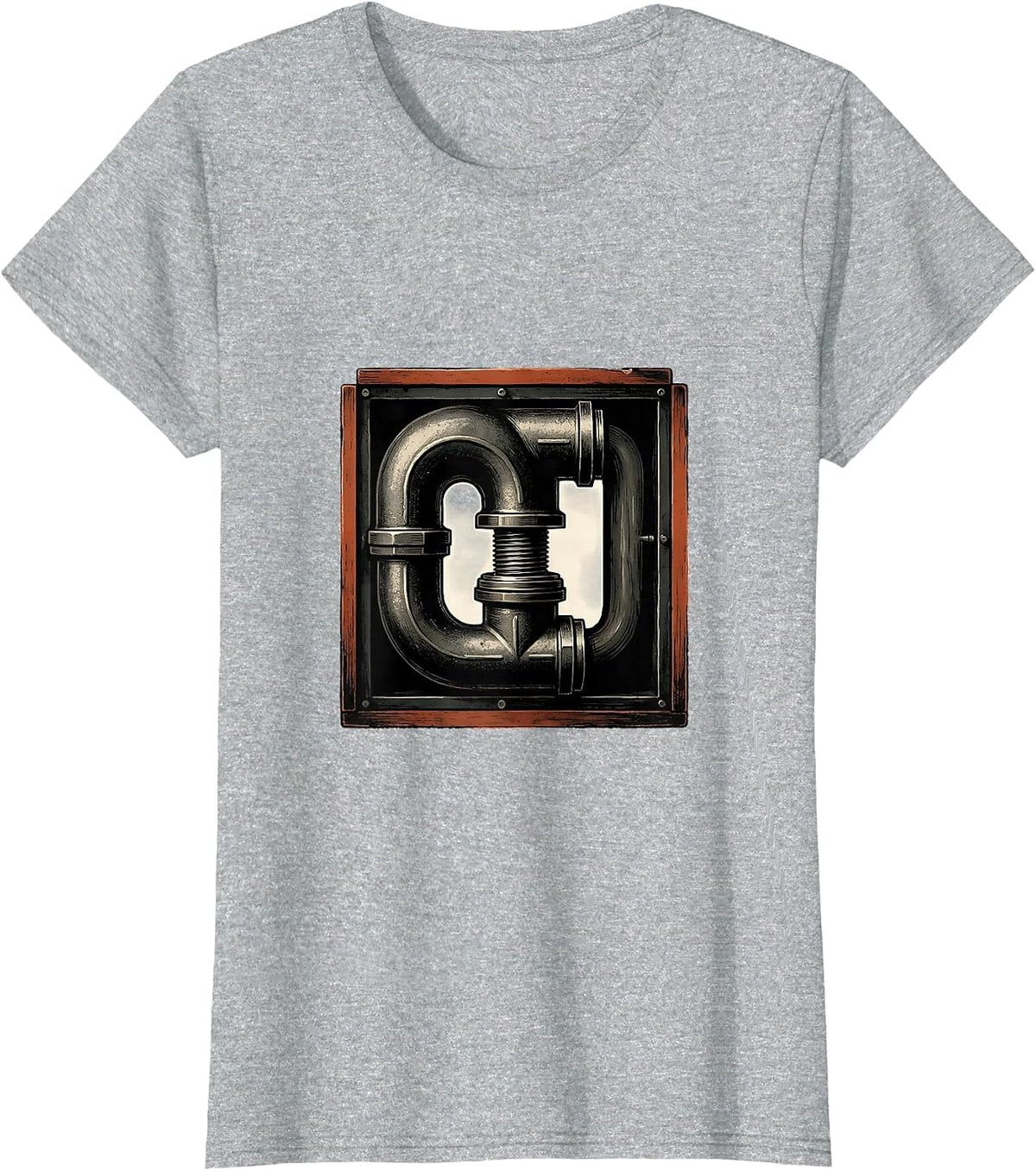 P-Trap Union Wood Type Letterpress Funny Plumber Gift T-Shirt - Heather Grey