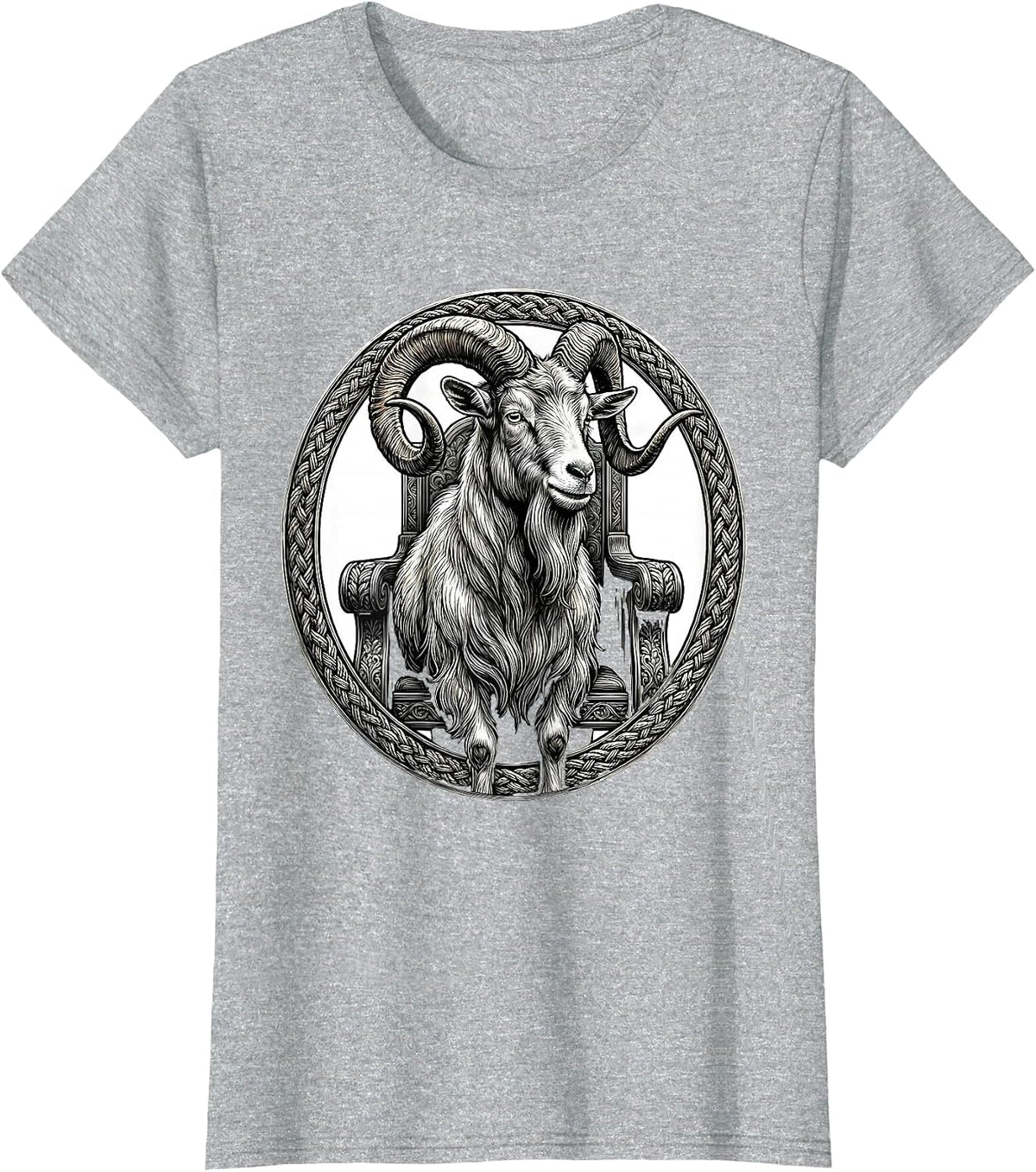Women's Old Goat King on Throne Illustration T-Shirt - Heather Grey