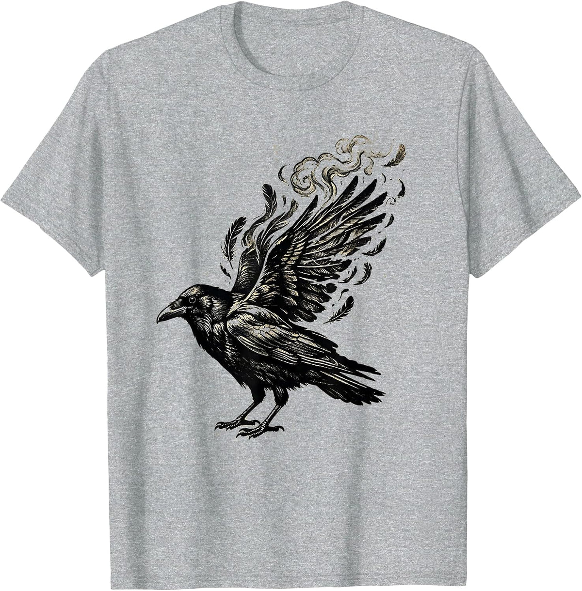 Men's Crow Dissolving Into Coffee Steam Art Design T-Shirt - Heather Grey