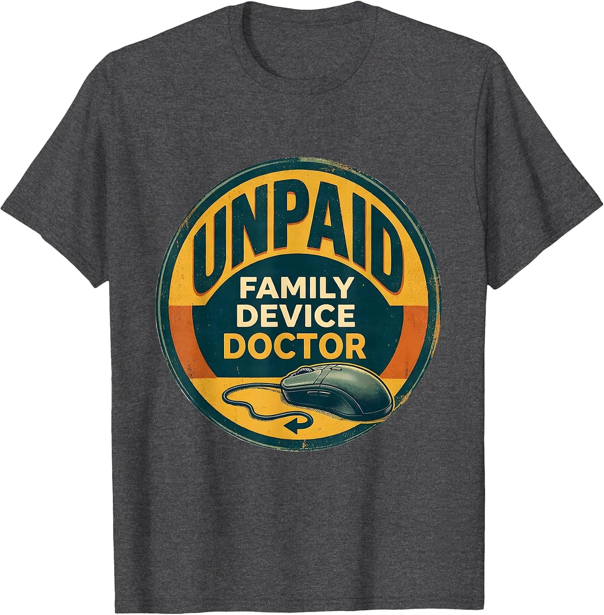 Men's I'm The Family's Unpaid Device Doctor Vintage IT Humor T-Shirt - Dark Heather Grey