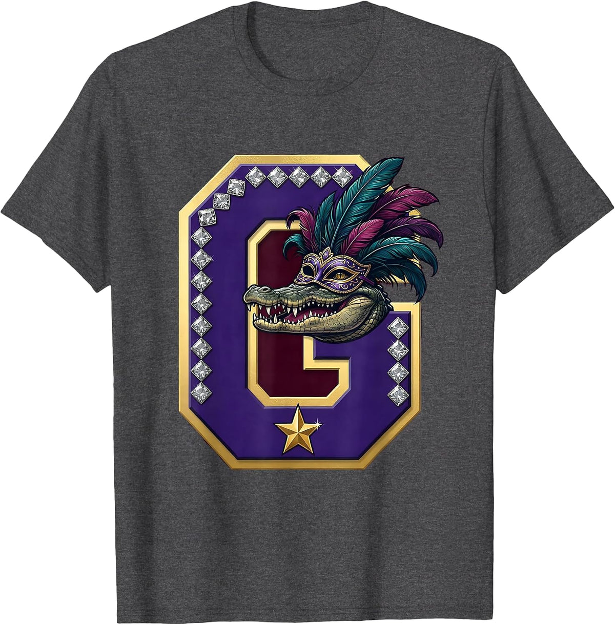Men's Mardi Gras Alligator Masquerade Mask Design T-Shirt - Dark Heather Grey