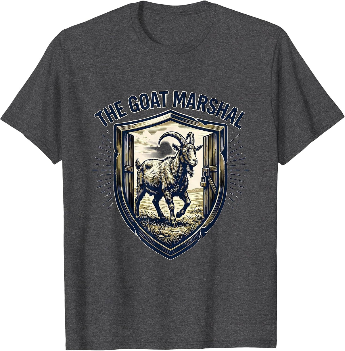 Men's The Goat Marshal Funny Goat Farmer Rancher Gift T-Shirt - Dark Heather Grey