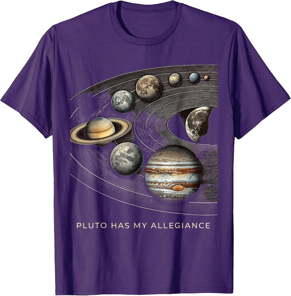 Men's Pluto Has My Allegiance Funny Solar System Space Humor T-Shirt - Purple