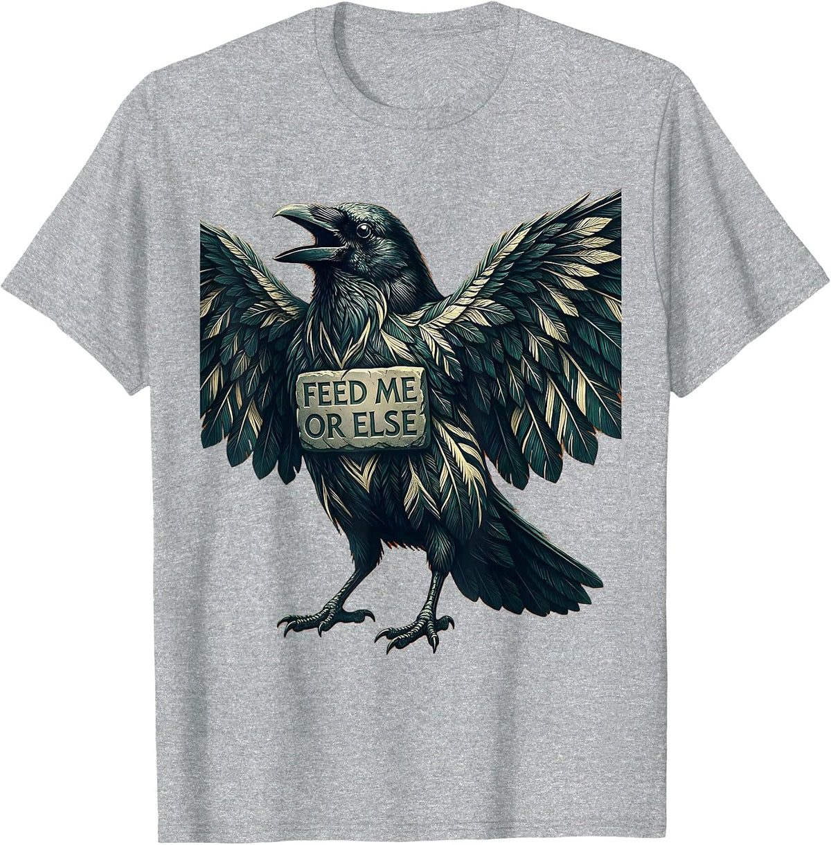 Men's Feed Me or Else Crow Graphic Design T-Shirt - Heather Grey