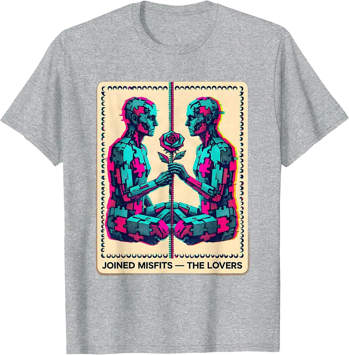 Men's Joined Misfits The Lovers Risograph Spooky Romance Halloween T-Shirt - Heather Grey