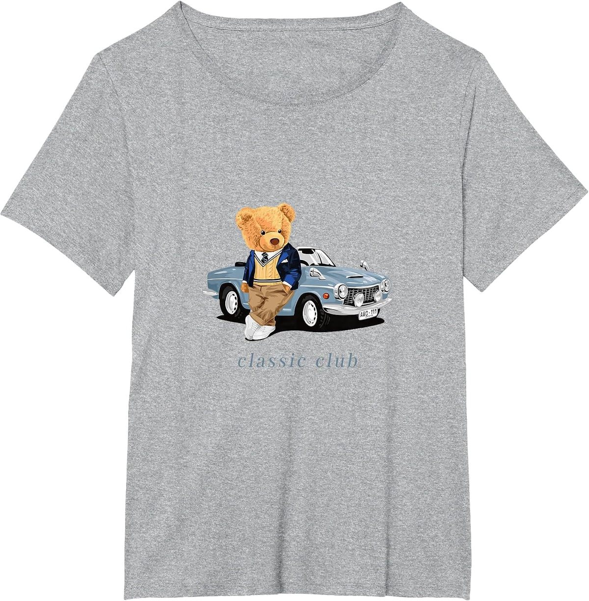 Enjoy Cool Teddy Bear with Classic Car Graphic Designs Fun T-Shirt - Heather Grey