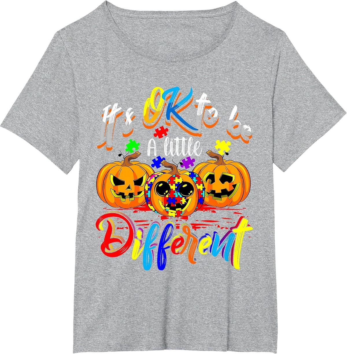 Halloween Autism Pumpkin It's OK to Be a Little Different T-Shirt - Heather Grey