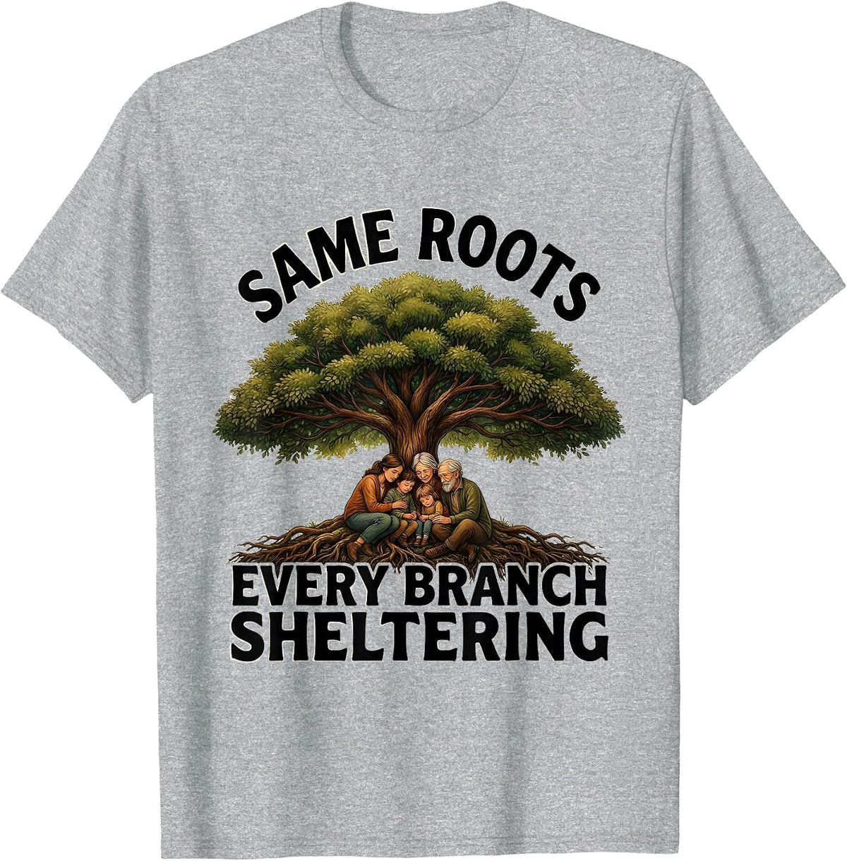 Men's Same Roots Every Branch Sheltering Family Reunion Matching T-Shirt - Heather Grey