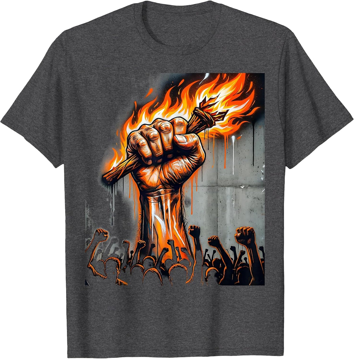Men's Free Speech Torch Bearer Crowd Illustration T-Shirt - Dark Heather Grey
