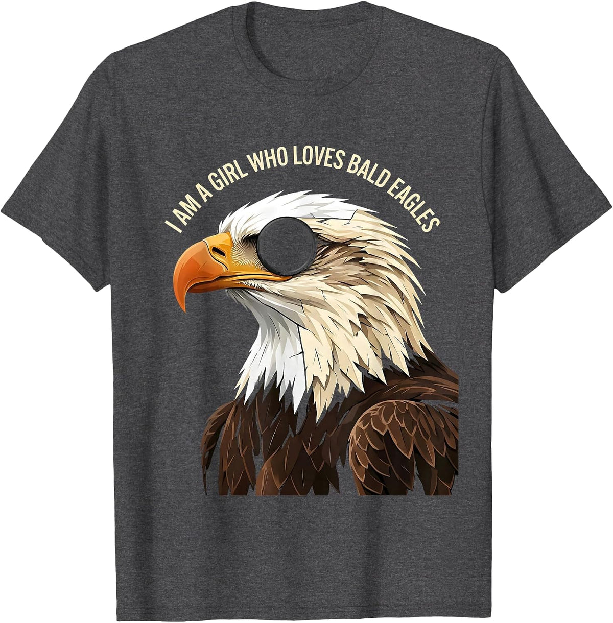 Men's I Am A Girl Who Loves Bald Eagles Funny Bird Lover Linocut T-Shirt - Dark Heather Grey