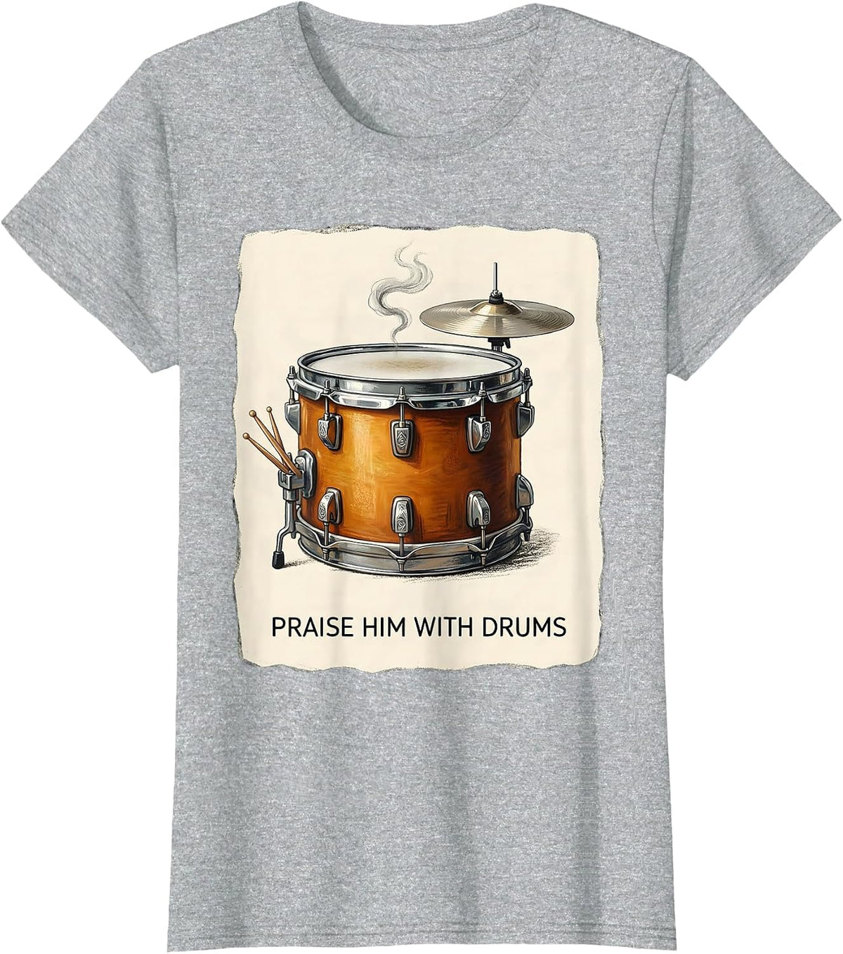 Women's Praise Him With Drums Storybook Christian Musician Worship T-Shirt - Heather Grey