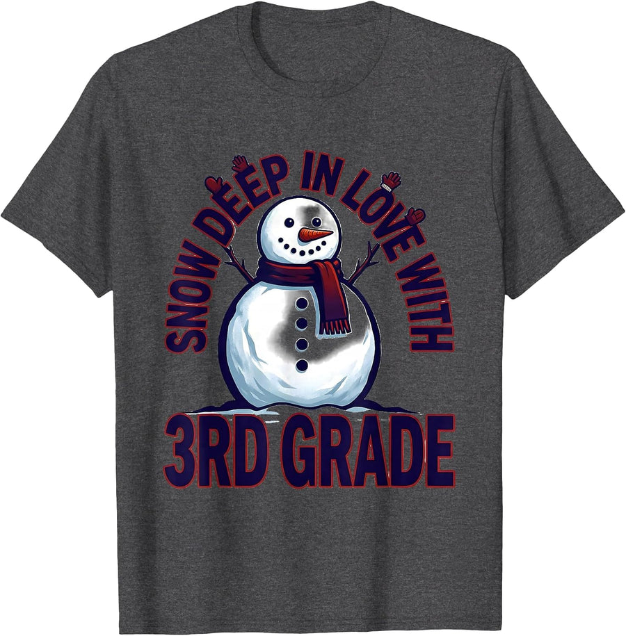 Men's Snow Deep In Love With 3rd Grade Funny Teacher Christmas T-Shirt - Dark Heather Grey