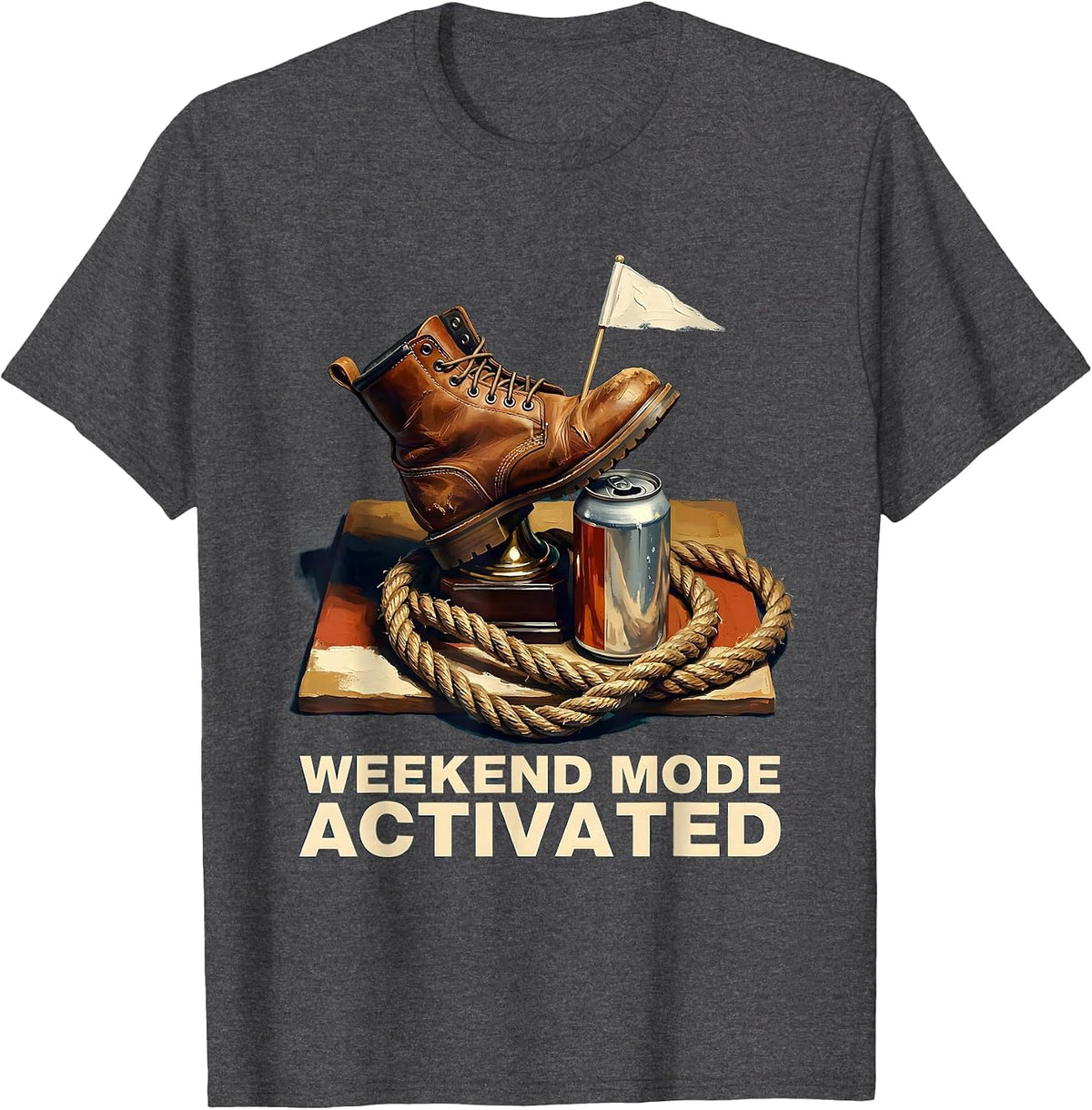 Weekend Mode Activated Labor Day Graphic T-Shirt, Men, Dark Heather Grey, X-Large - As Pictured
