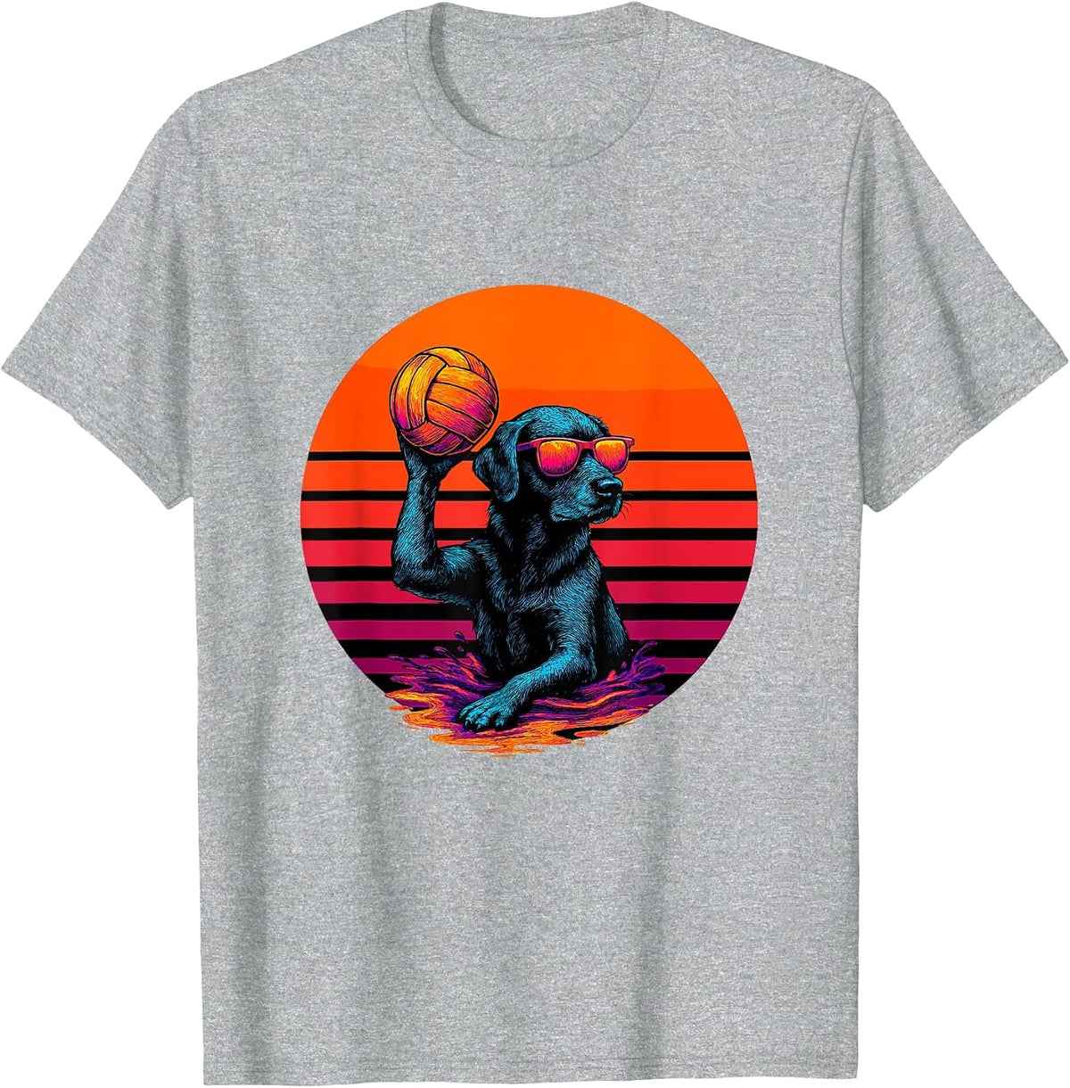 Retro Dog Playing Water Polo Water Polo Player T-Shirt - Heather Grey