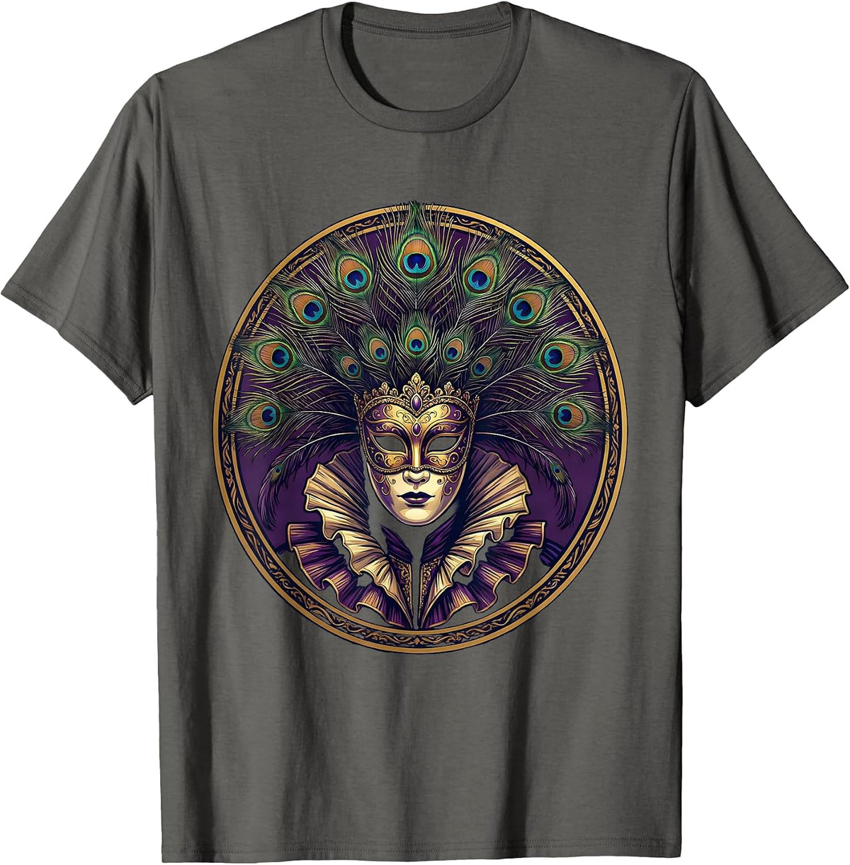 Mardi Gras Masked Parade Figure Costume Design T-Shirt - Asphalt Grey