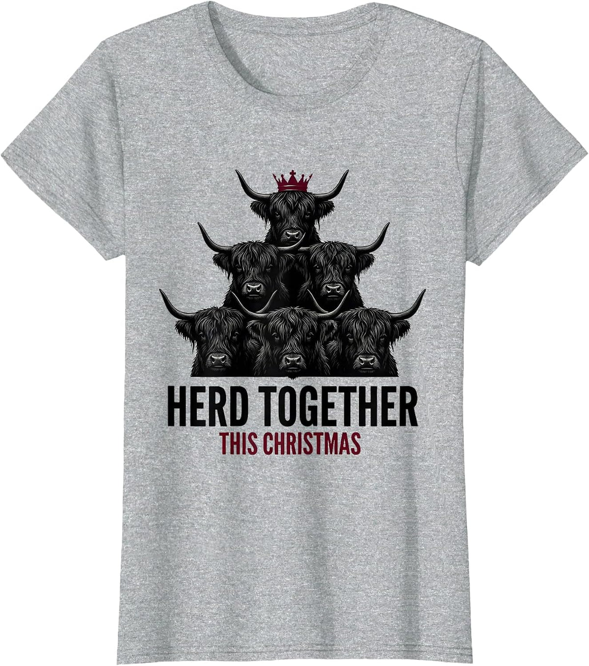Herd Together This Christmas Funny Highland Cow Farm Humor T-Shirt - Heather Grey